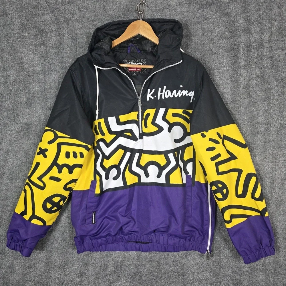 Members Only x Keith Haring Jacket Small Crowd Surfing Art Windbreaker 1/4 Zip - Picture 2 of 10